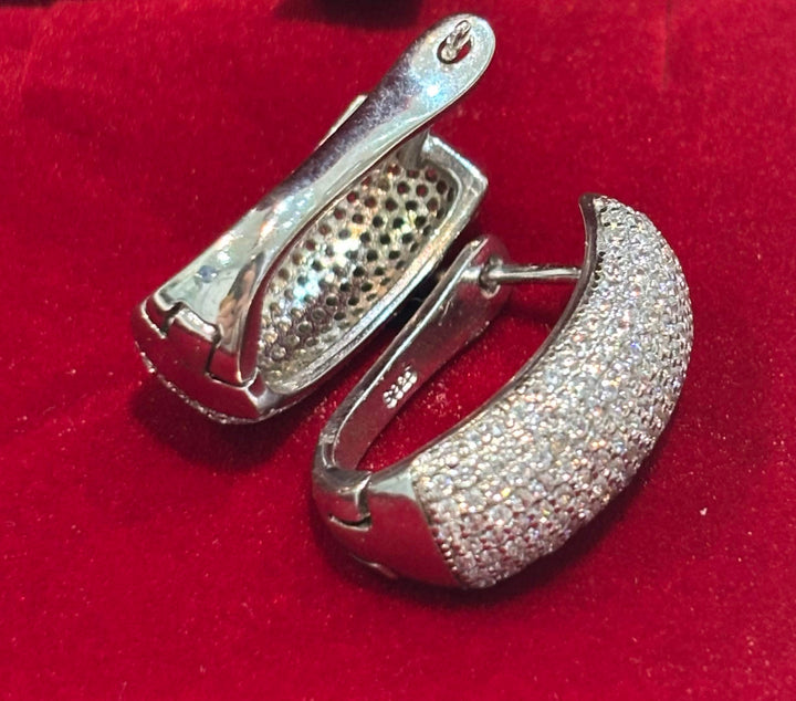 STERLING SILVER PAVÉ SWAROVSKI® CRYSTAL DOME HUGGIE EARRINGS
