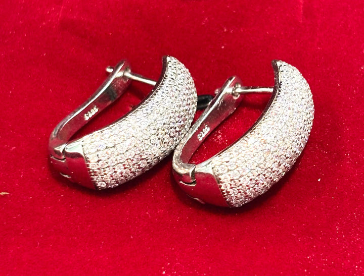 STERLING SILVER PAVÉ SWAROVSKI® CRYSTAL DOME HUGGIE EARRINGS