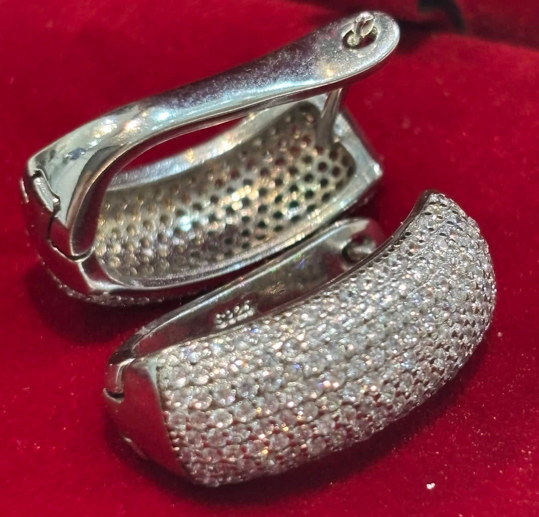 STERLING SILVER PAVÉ SWAROVSKI® CRYSTAL DOME HUGGIE EARRINGS
