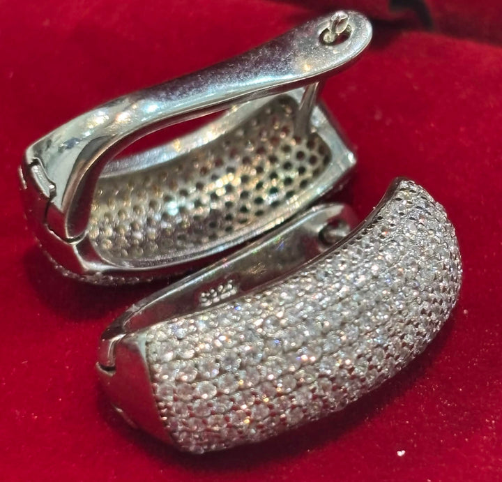 STERLING SILVER PAVÉ SWAROVSKI® CRYSTAL DOME HUGGIE EARRINGS