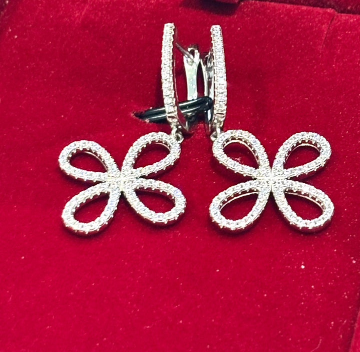 STERLING SILVER CLOVER SHAPE PAVÉ SWAROVSKI® CRYSTAL EARRINGS