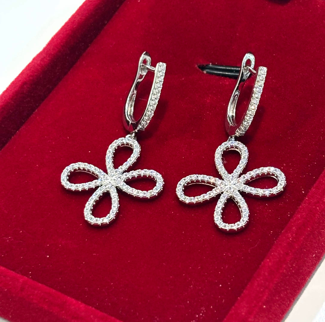 STERLING SILVER CLOVER SHAPE PAVÉ SWAROVSKI® CRYSTAL EARRINGS