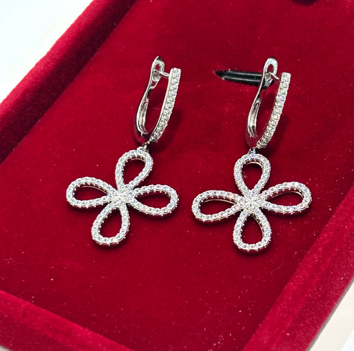 STERLING SILVER CLOVER SHAPE PAVÉ SWAROVSKI® CRYSTAL EARRINGS