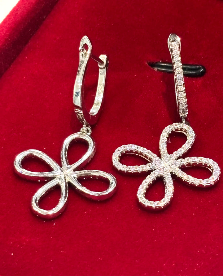 STERLING SILVER CLOVER SHAPE PAVÉ SWAROVSKI® CRYSTAL EARRINGS