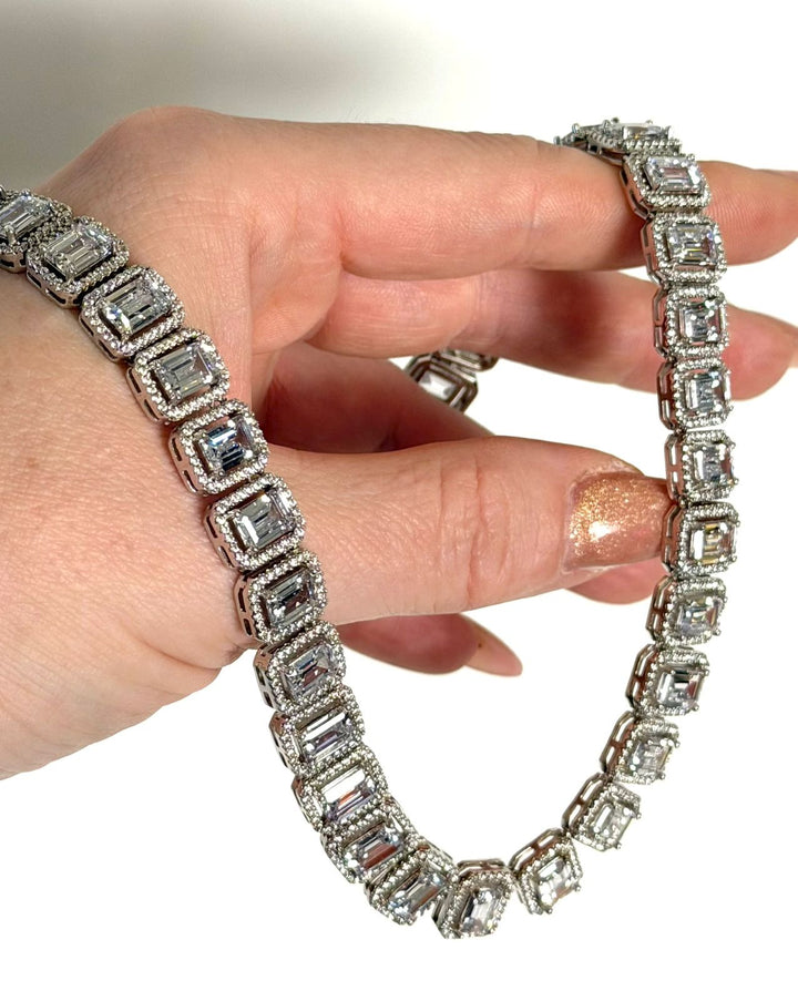 MILLENIA OCTAGON CUT STERLING SILVER SWAROVSKI®  CRYSTAL TENNIS NECKLACE