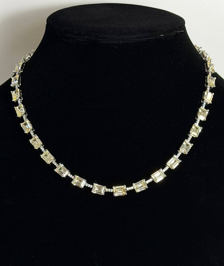 RIVIERA EMERALD CUT CHAMPAGNE SWAROVSKI® CRYSTAL STERLING SILVER NECKLACE