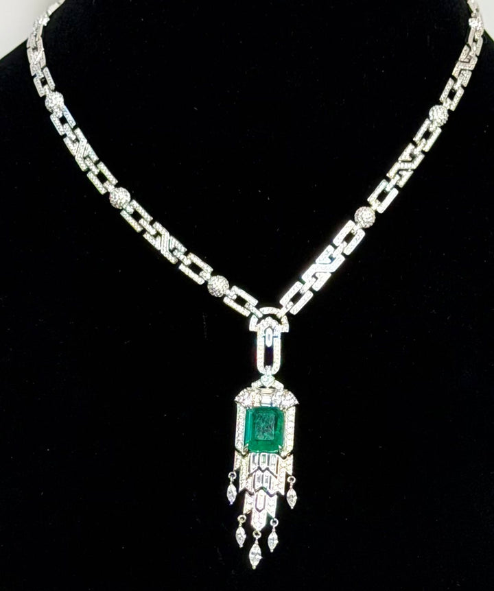 STERLING SILVER STEP-CUT COLOMBIAN EMERALD SWAROVSKI® CRYSTAL NECKLACE