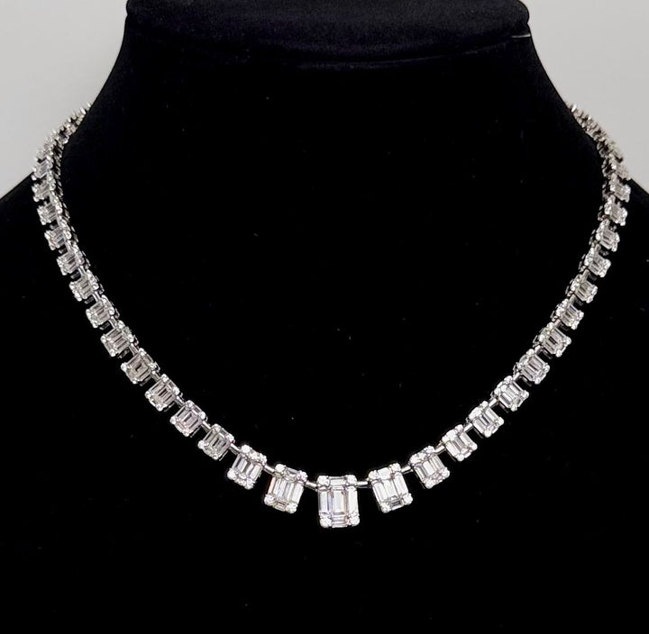 GRADUATED EMERALD-CUT BAGUETTE SWAROVSKI® CRYSTAL STERLING SILVER NECKLACE