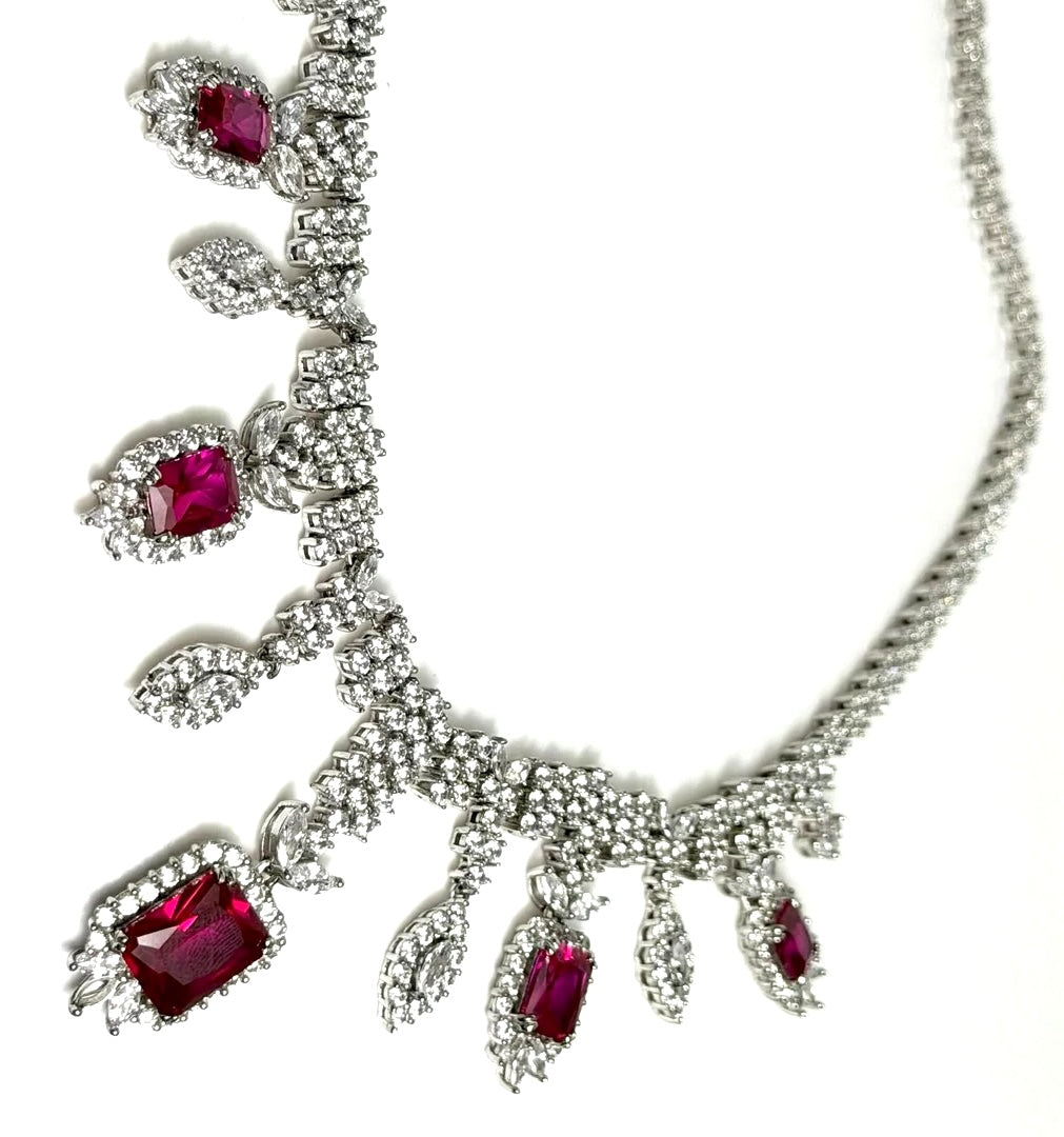STERLING SILVER RUBY FRINGE SWAROVSKI® CRYSTAL NECKLACE