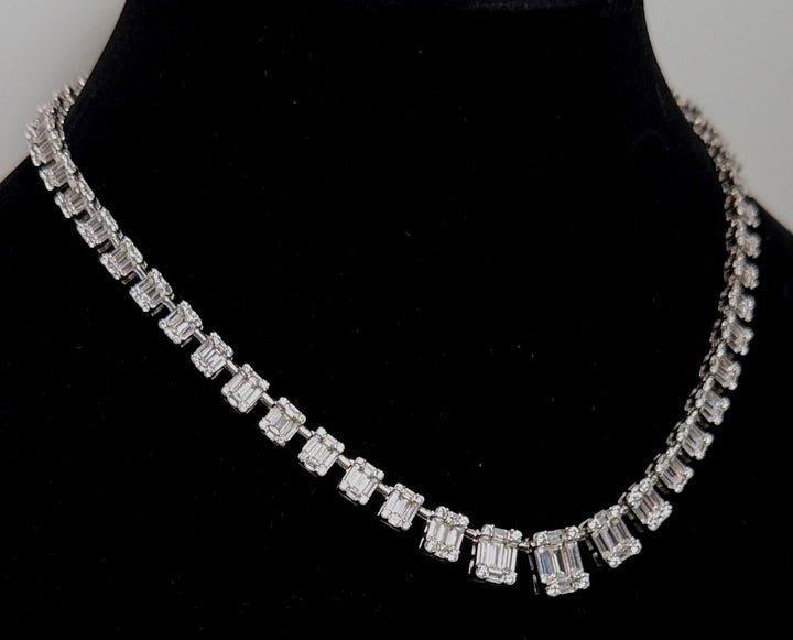 GRADUATED EMERALD-CUT BAGUETTE SWAROVSKI® CRYSTAL STERLING SILVER NECKLACE