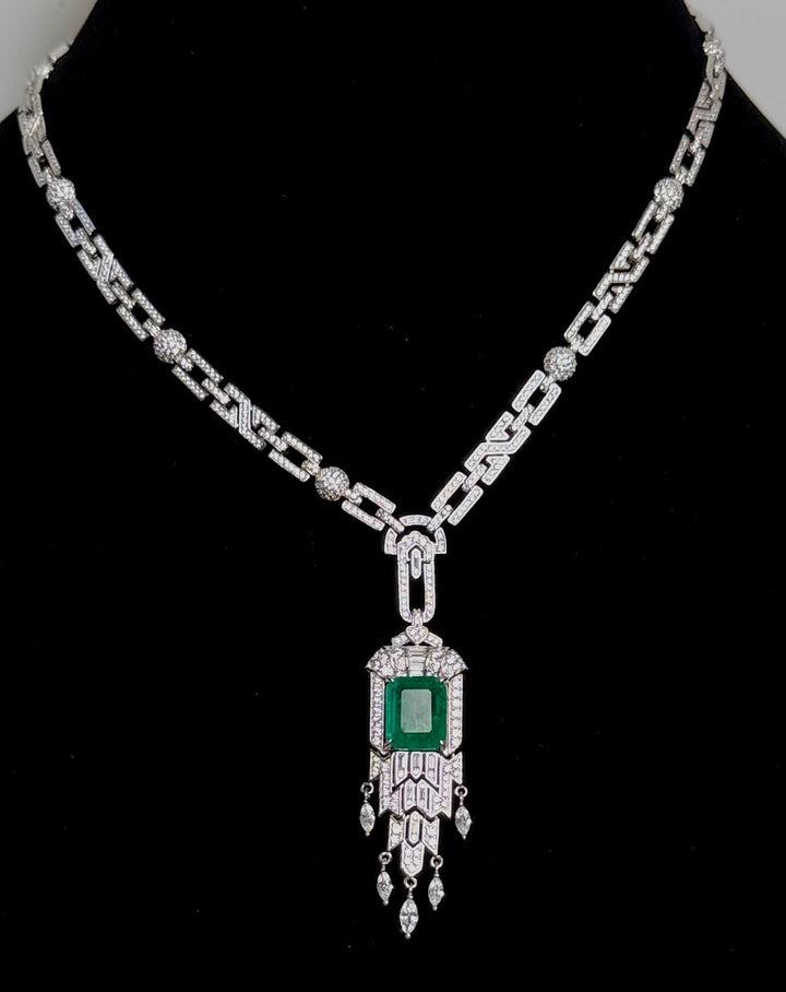 STERLING SILVER STEP-CUT COLOMBIAN EMERALD SWAROVSKI® CRYSTAL NECKLACE