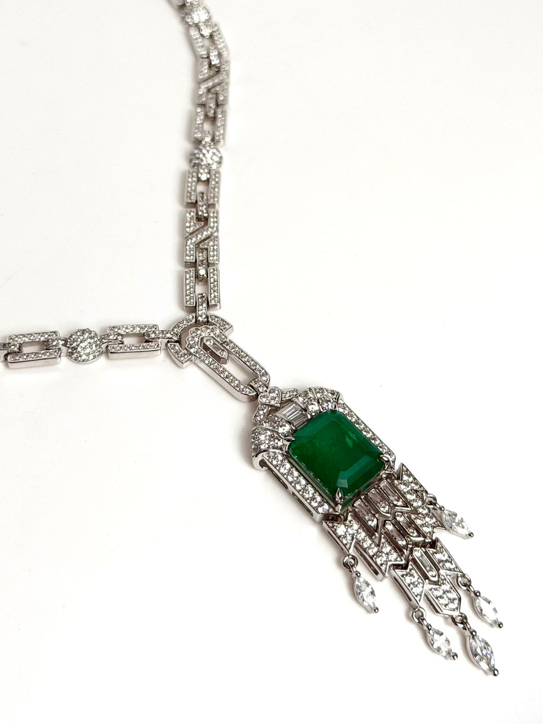 STERLING SILVER STEP-CUT COLOMBIAN EMERALD SWAROVSKI® CRYSTAL NECKLACE