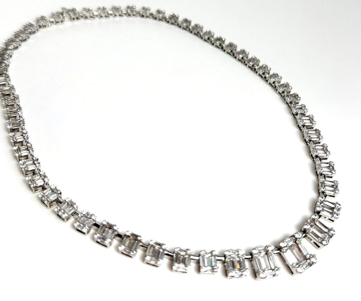 GRADUATED EMERALD-CUT BAGUETTE SWAROVSKI® CRYSTAL STERLING SILVER NECKLACE
