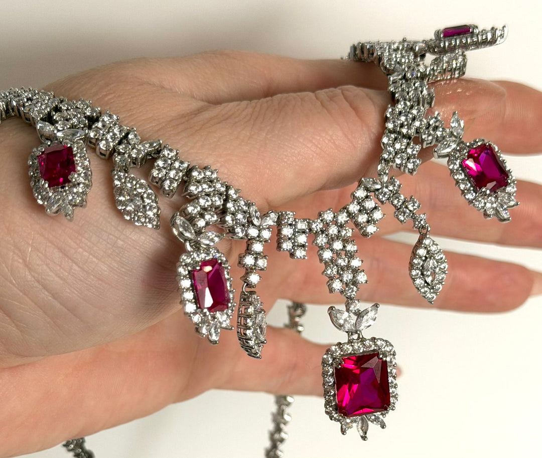 STERLING SILVER RUBY FRINGE SWAROVSKI® CRYSTAL NECKLACE