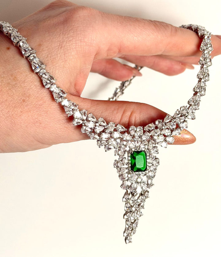 SEVILLA EMERALD CENTER SWAROVSKI® CRYSTAL STERLING SILVER NECKLACE