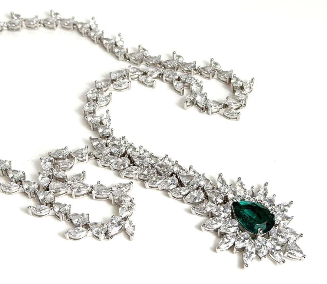 STERLING SILVER EMERALD LARIAT SWAROVSKI® CRYSTAL NECKLACE