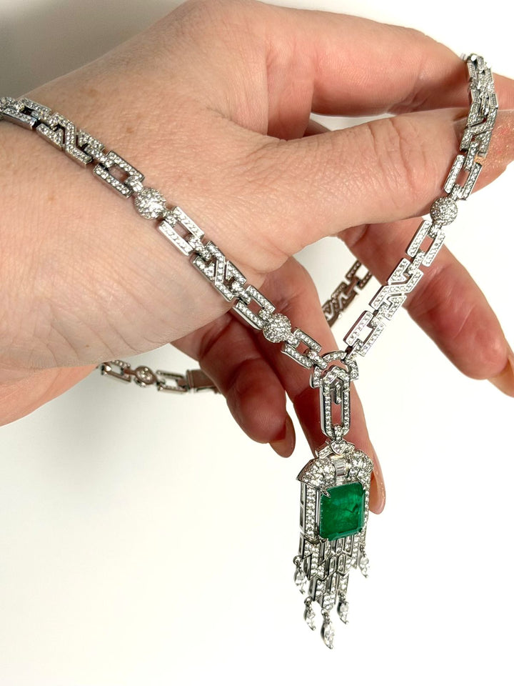 STERLING SILVER STEP-CUT COLOMBIAN EMERALD SWAROVSKI® CRYSTAL NECKLACE