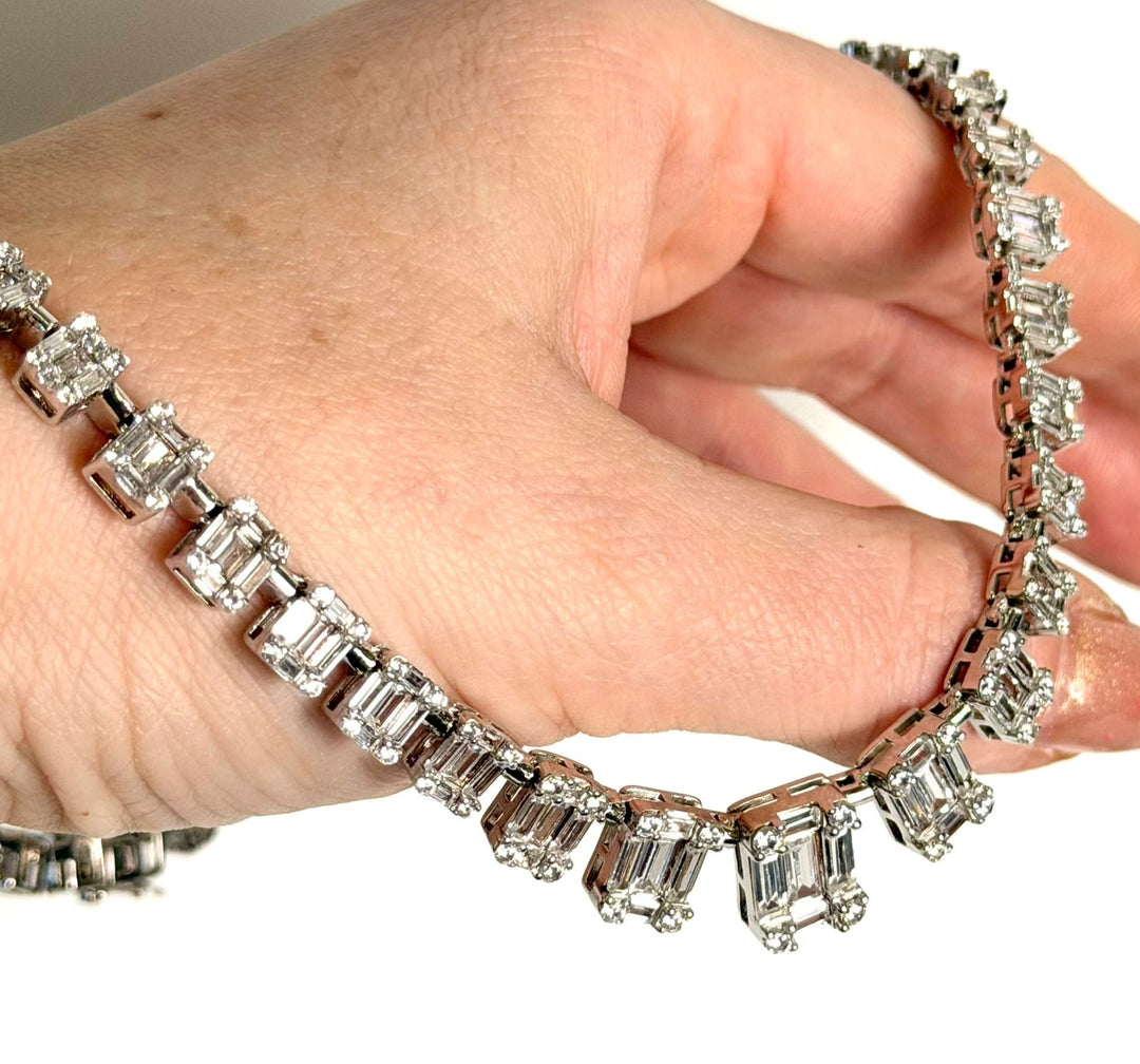 GRADUATED EMERALD-CUT BAGUETTE SWAROVSKI® CRYSTAL STERLING SILVER NECKLACE