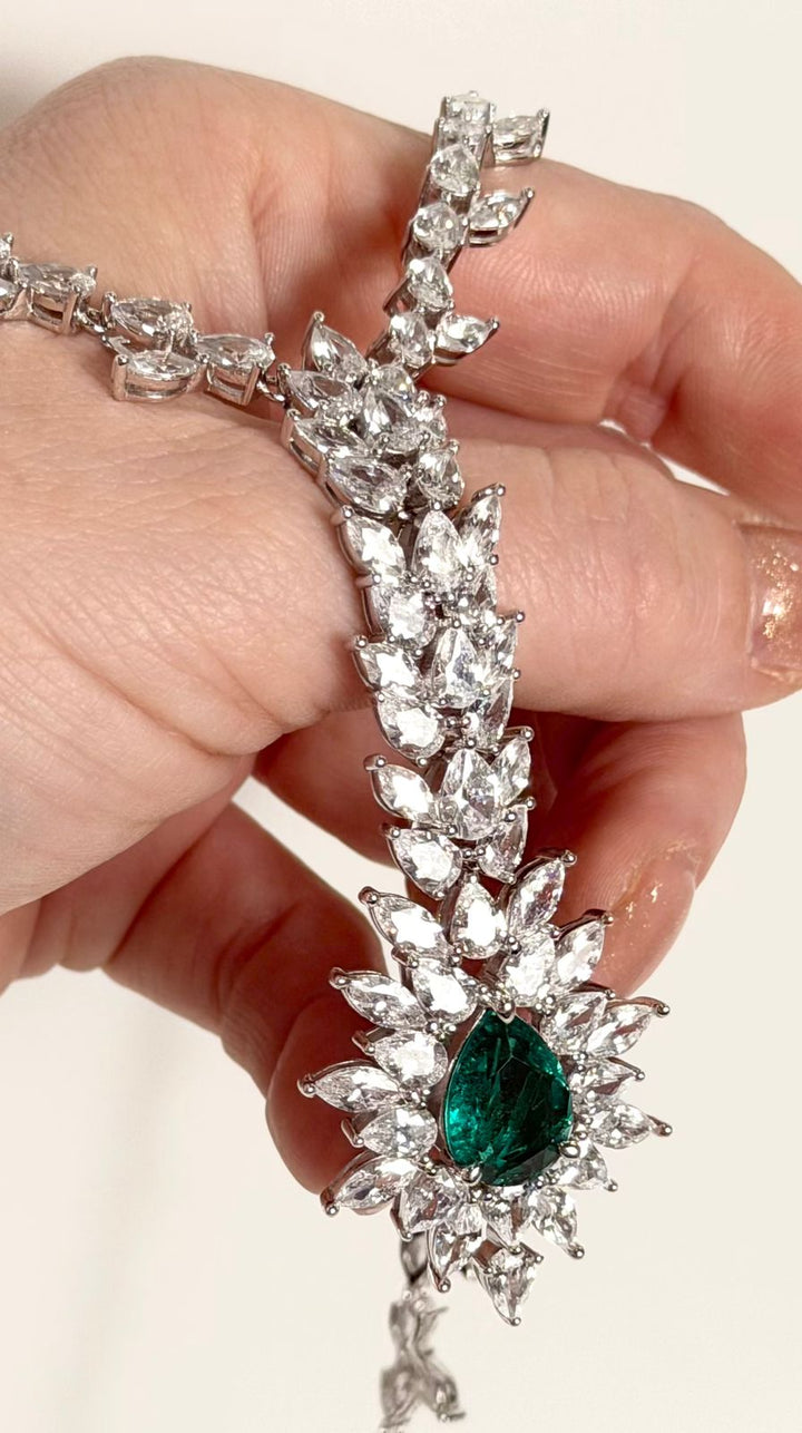 STERLING SILVER EMERALD LARIAT SWAROVSKI® CRYSTAL NECKLACE
