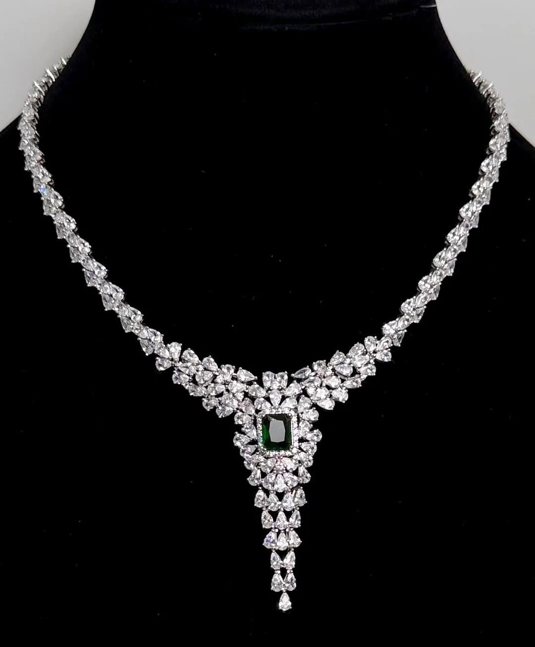SEVILLA EMERALD CENTER SWAROVSKI® CRYSTAL STERLING SILVER NECKLACE