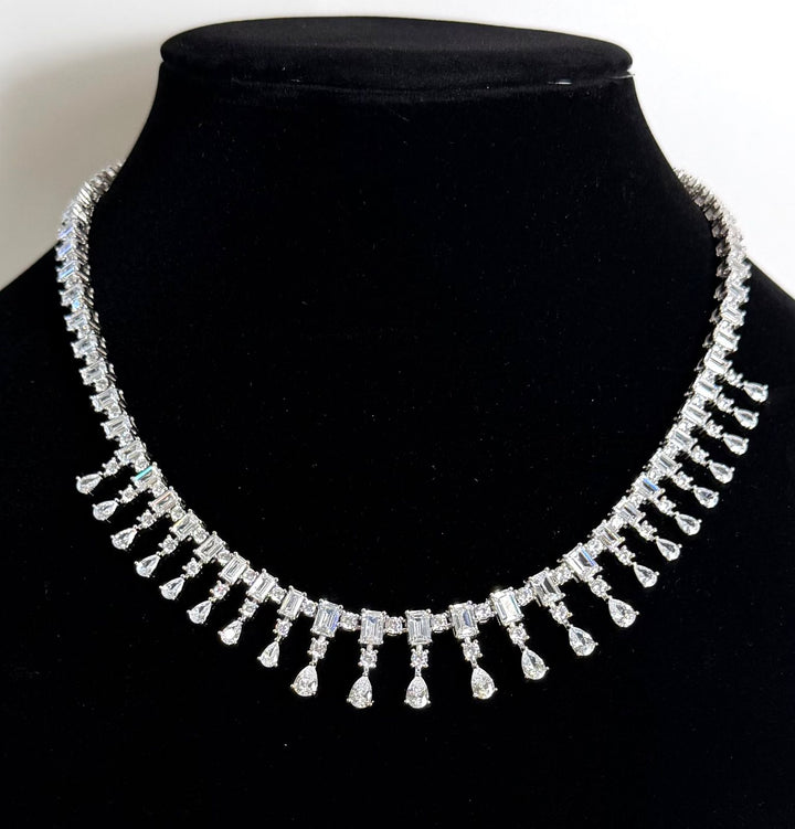 STERLING SILVER FRINGE BAGUETTE &amp; PEAR-SHAPED SWAROVSKI® CRYSTAL NECKLACE
