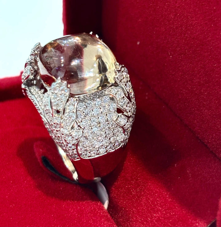 STERLING SILVER CUSHION-CUT MORGANITE SWAROVSKI® CRYSTAL COCKTAIL RING