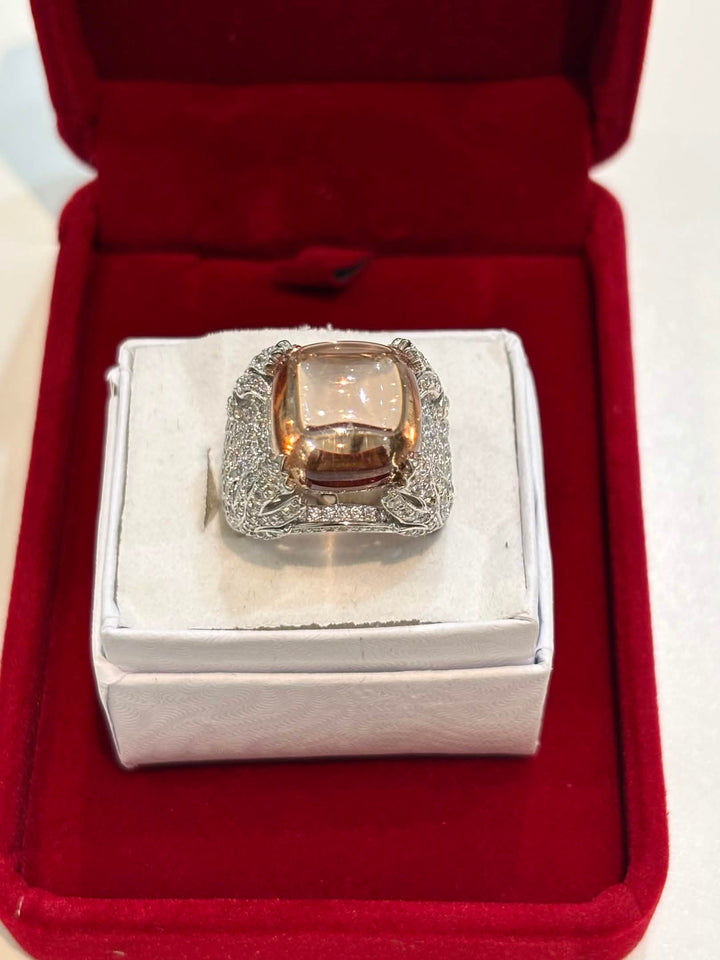 STERLING SILVER CUSHION-CUT MORGANITE SWAROVSKI® CRYSTAL COCKTAIL RING