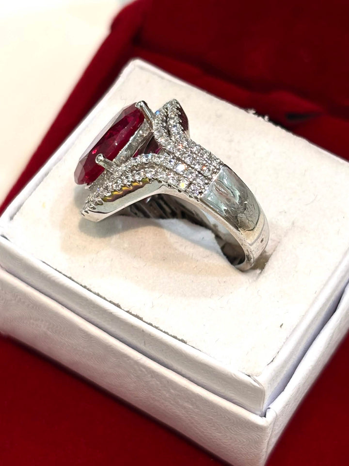 STERLING SILVER OVAL RUBY SWAROVSKI® CRYSTAL STATEMENT RING