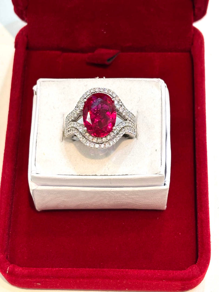 STERLING SILVER OVAL RUBY SWAROVSKI® CRYSTAL STATEMENT RING