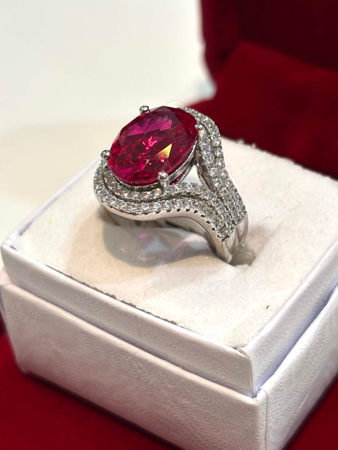 STERLING SILVER OVAL RUBY SWAROVSKI® CRYSTAL STATEMENT RING