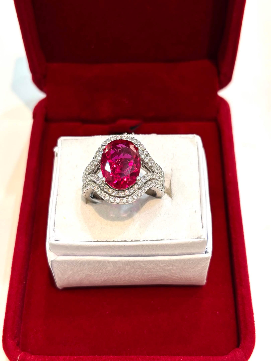 STERLING SILVER OVAL RUBY SWAROVSKI® CRYSTAL STATEMENT RING
