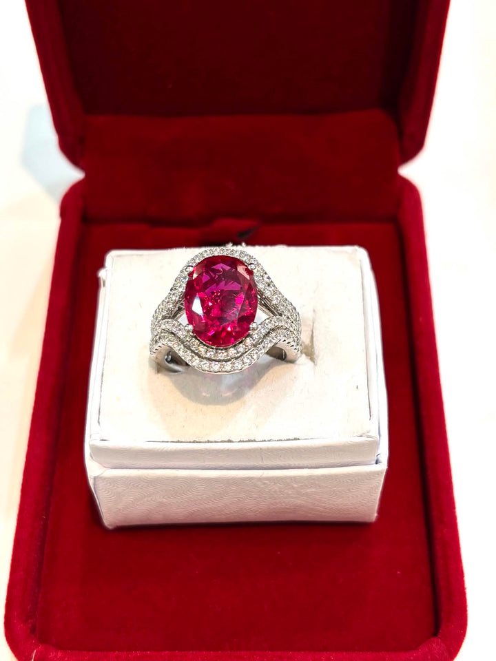 STERLING SILVER OVAL RUBY SWAROVSKI® CRYSTAL STATEMENT RING