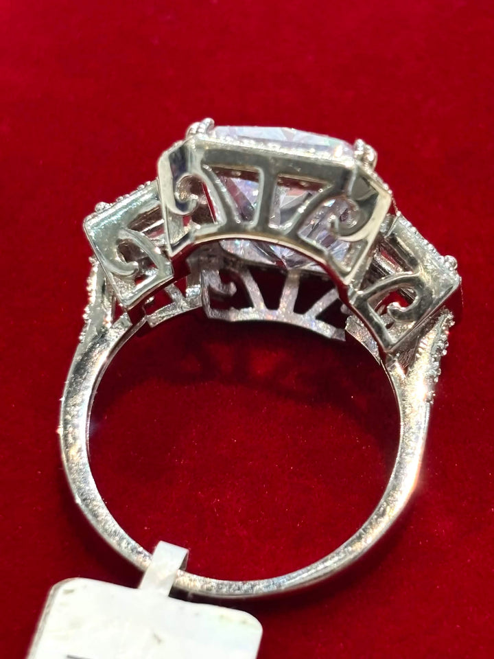 STERLING SILVER EMERALD-CUT SWAROVSKI® CRYSTAL COCKTAIL RING
