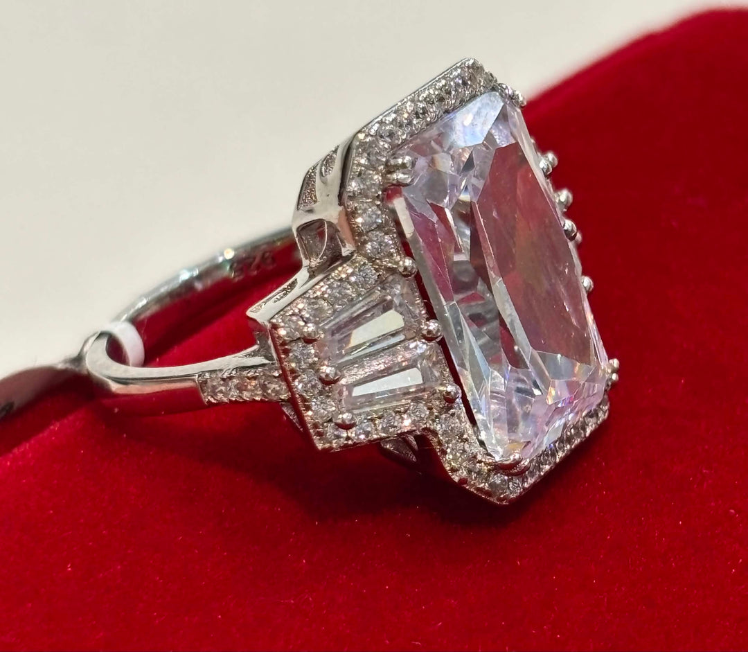 STERLING SILVER EMERALD-CUT SWAROVSKI® CRYSTAL COCKTAIL RING