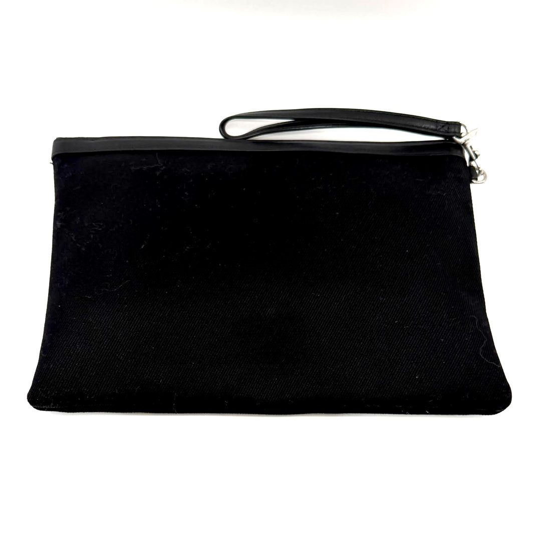 SAINT LAURENT CANVAS LEATHER-TRIMMED RIVE GAUCHE CLUTCH BAG