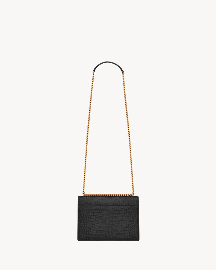 YSL CROC EMBOSSED CALFSKIN MONOGRAM SUNSET MEDIUM CROSSBODY BAG