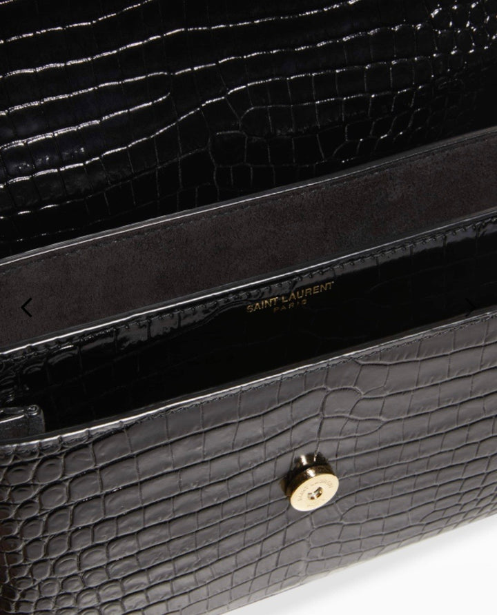 YSL CROC EMBOSSED CALFSKIN MONOGRAM SUNSET MEDIUM CROSSBODY BAG