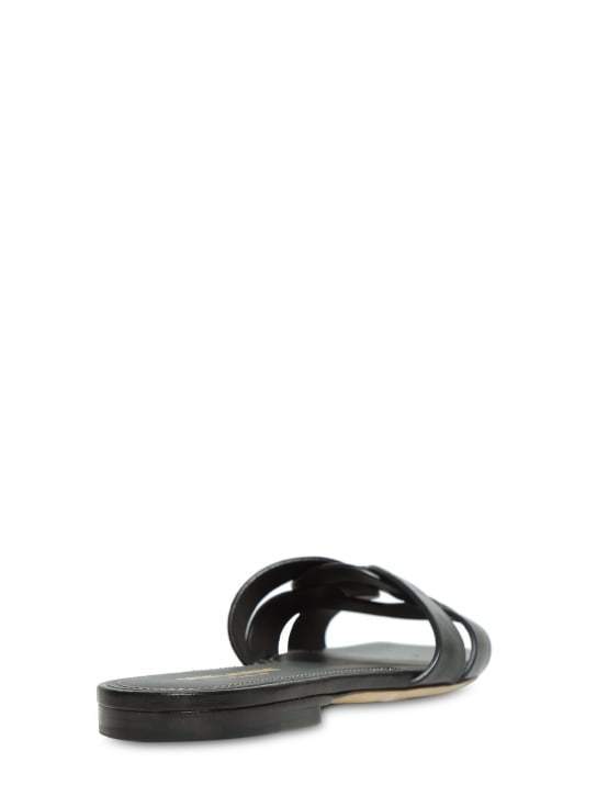 SAINT LAURENT PARIS SMOOTH LEATHER TRIBUTE SLIDE SANDALS