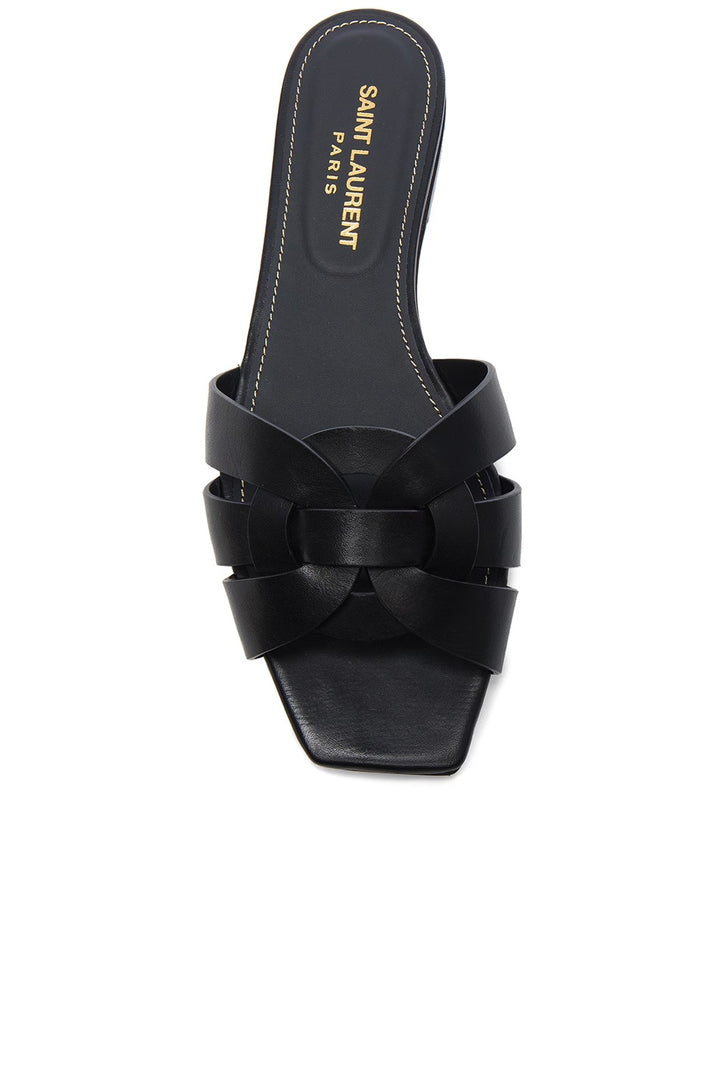 SAINT LAURENT PARIS SMOOTH LEATHER TRIBUTE SLIDE SANDALS