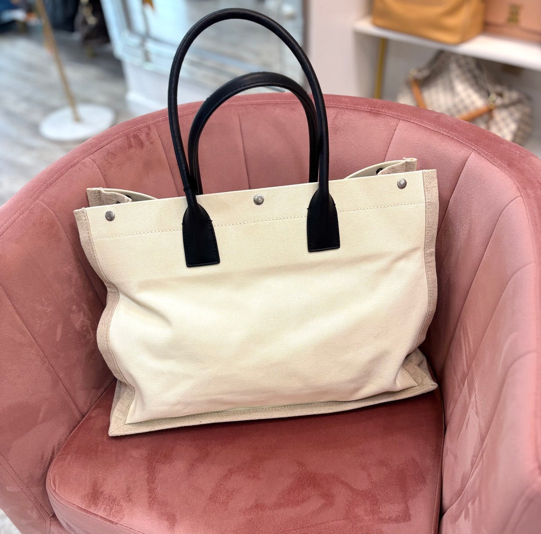 SAINT LAURENT RIVE GAUCHE LARGE CANVAS TOTE BAG