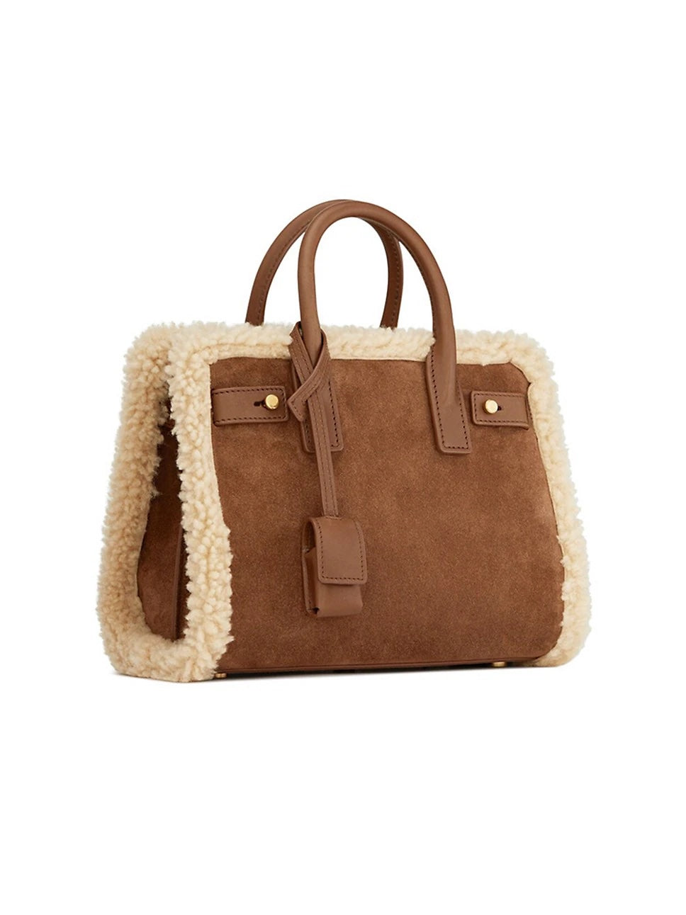 SAINT LAURENT SAC DE JOUR SHEARLING TRIM LEATHER TOTE BAG