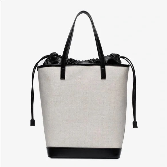 YVES SAINT LAURENT TEDDY CANVAS &amp; CALFSKIN LEATHER TOTE BAG