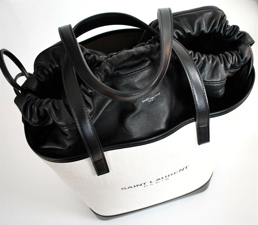 YVES SAINT LAURENT TEDDY CANVAS &amp; CALFSKIN LEATHER TOTE BAG