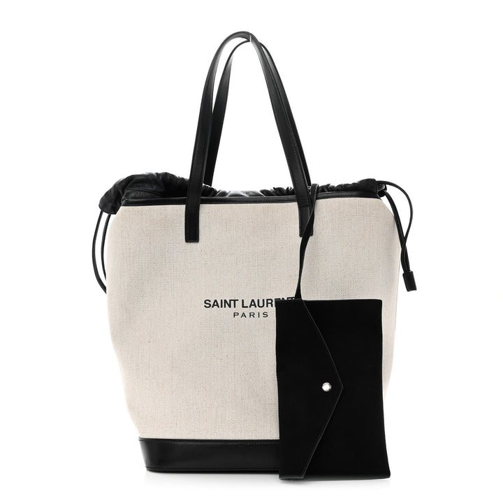 YVES SAINT LAURENT TEDDY CANVAS &amp; CALFSKIN LEATHER TOTE BAG
