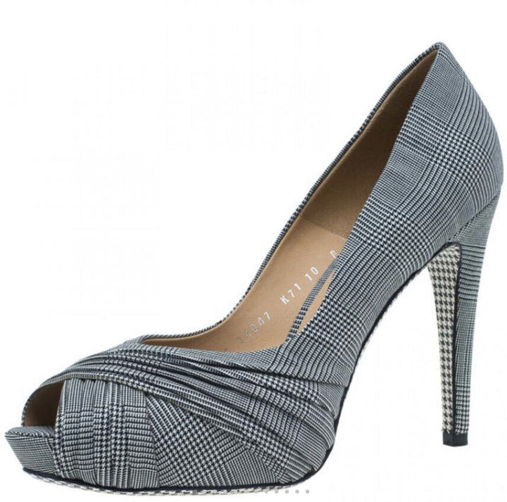 SALVATORE FERRAGAMO CHECK FABRIC PEEP TOE PUMPS