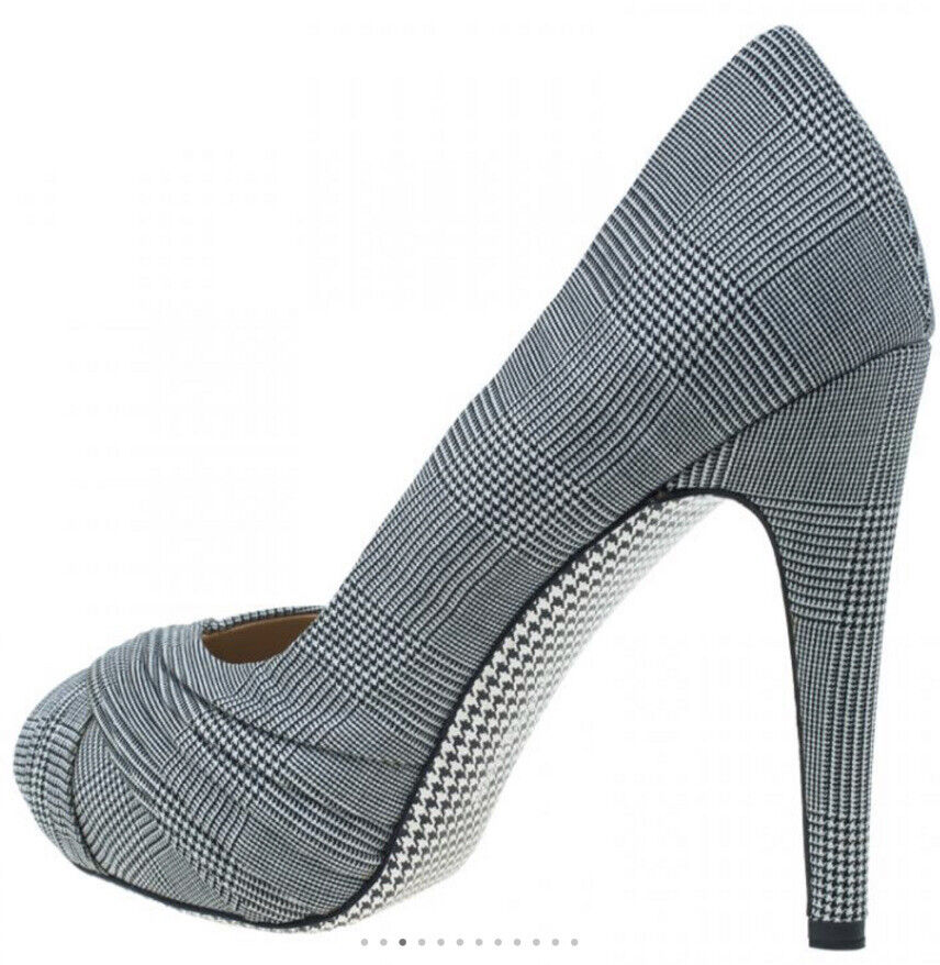 SALVATORE FERRAGAMO CHECK FABRIC PEEP TOE PUMPS