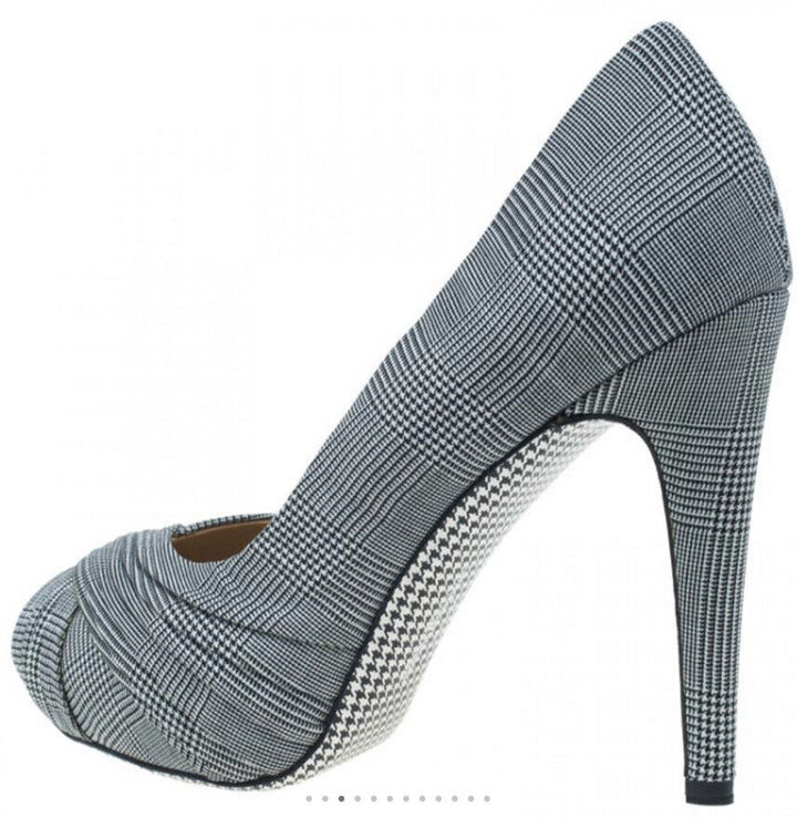 SALVATORE FERRAGAMO CHECK FABRIC PEEP TOE PUMPS