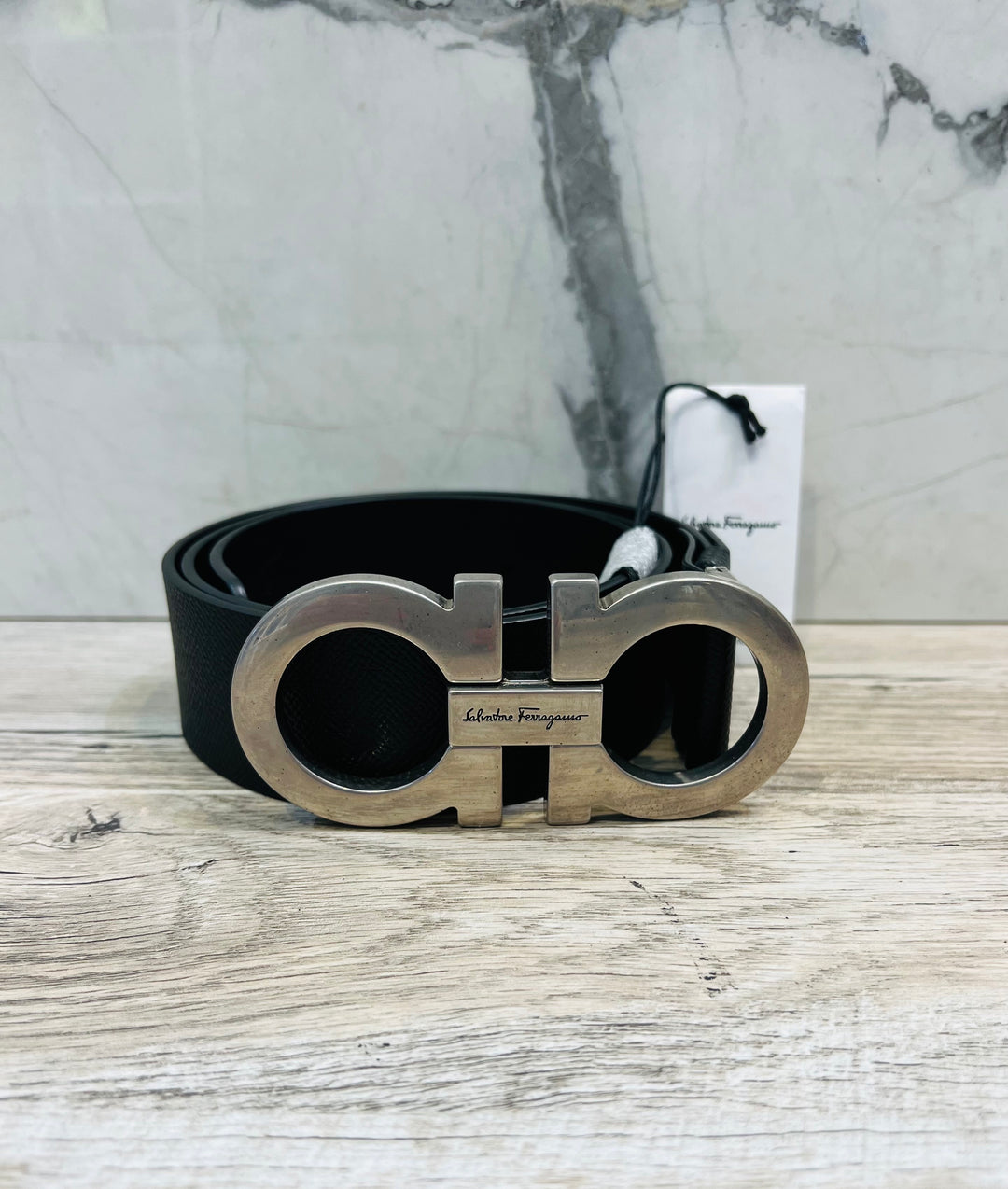 SALVATORE FERRAGAMO DOUBLE GANCINI LEATHER BELT