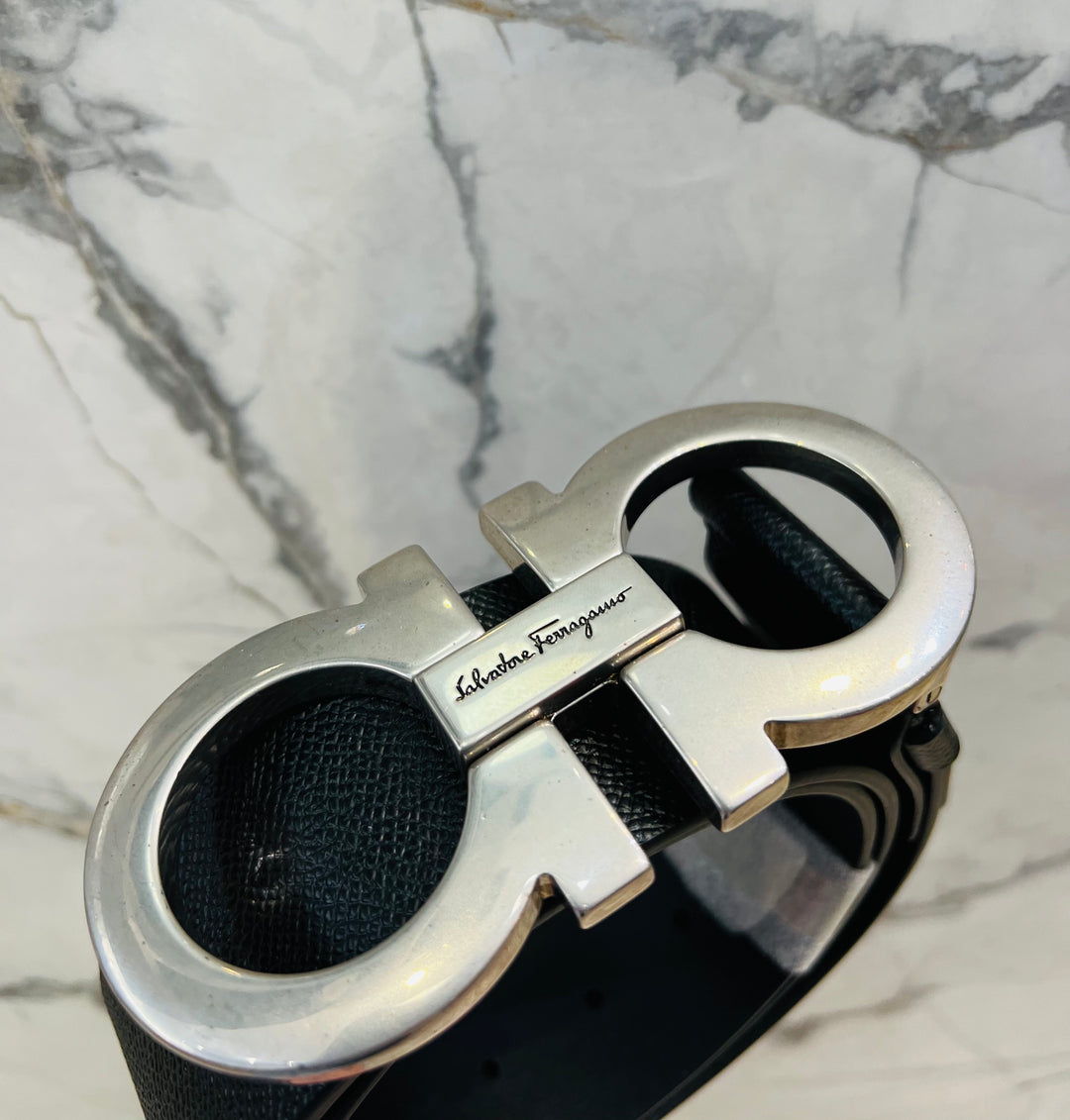 SALVATORE FERRAGAMO DOUBLE GANCINI LEATHER BELT