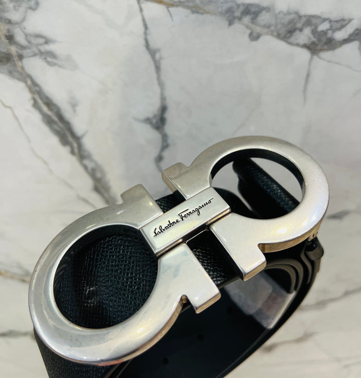SALVATORE FERRAGAMO DOUBLE GANCINI LEATHER BELT
